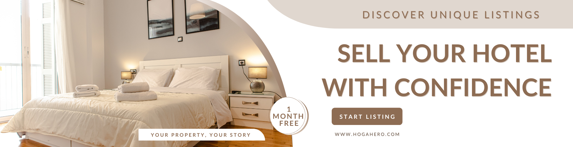 Neatly made hotel bed symbolizing readiness for property sale – hospitality real estate listing
