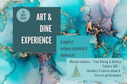 Illustrative poster concept showing how dining can be combined with art experiences, used as an example for hospitality marketing ideas